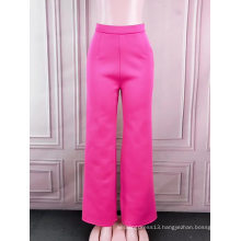 All Match Slim High Waist Zipper Casual Rose Red Lady Wide Leg Pants